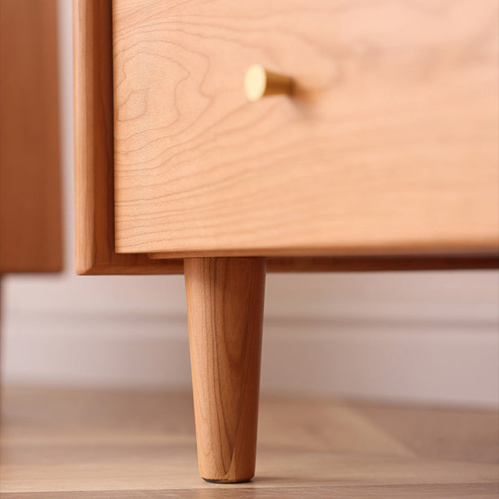 Traditional Japanese Trapezoidal Rectangular Pine Wood Cedar Wood Plywood Nightstand 2-Tier 2-Drawer For Bedroom