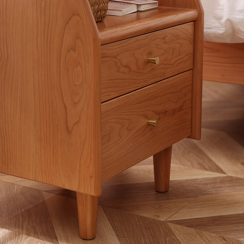 Traditional Japanese Trapezoidal Rectangular Pine Wood Cedar Wood Plywood Nightstand 2-Tier 2-Drawer For Bedroom