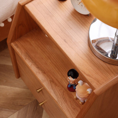 Table de nuit japonaise traditionnelle en bois massif rectangulaire trapézoïdal à 2 niveaux et 2 tiroirs pour chambre 