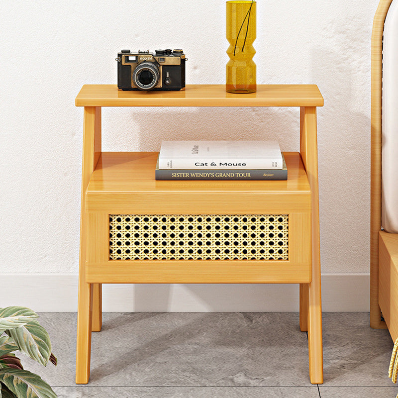 Modern Minimalist Rectangular Trapezoidal Nan Bamboo ABS HDF Nightstand 1-Drawer For Bedroom