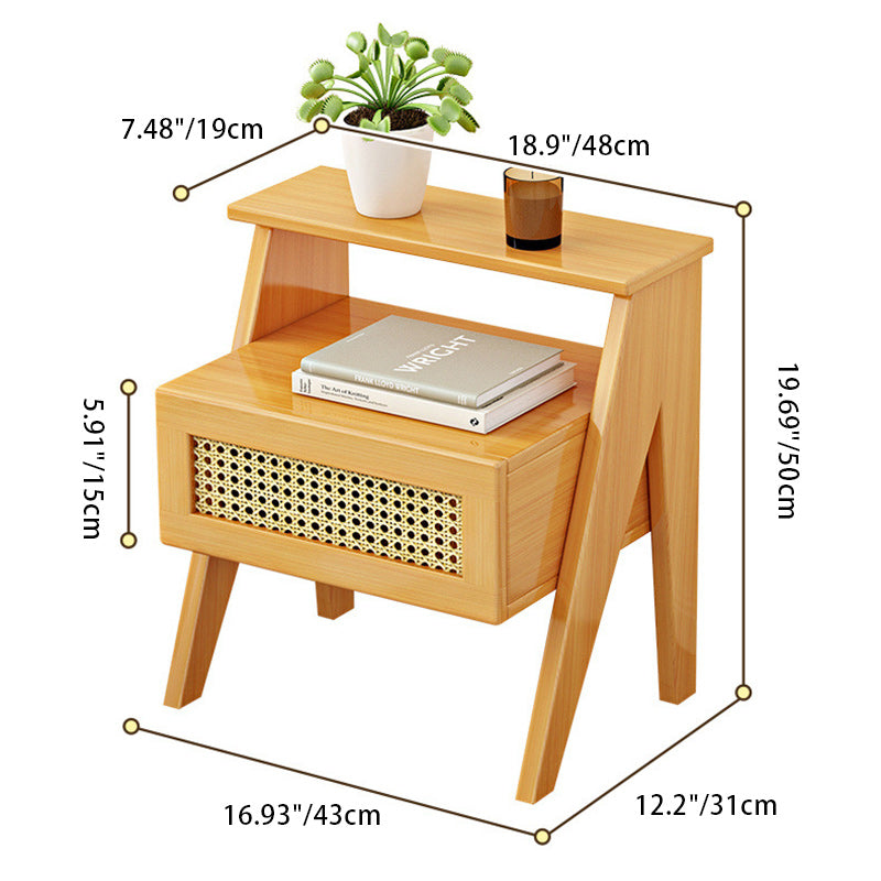 Modern Minimalist Rectangular Trapezoidal Nan Bamboo ABS HDF Nightstand 1-Drawer For Bedroom