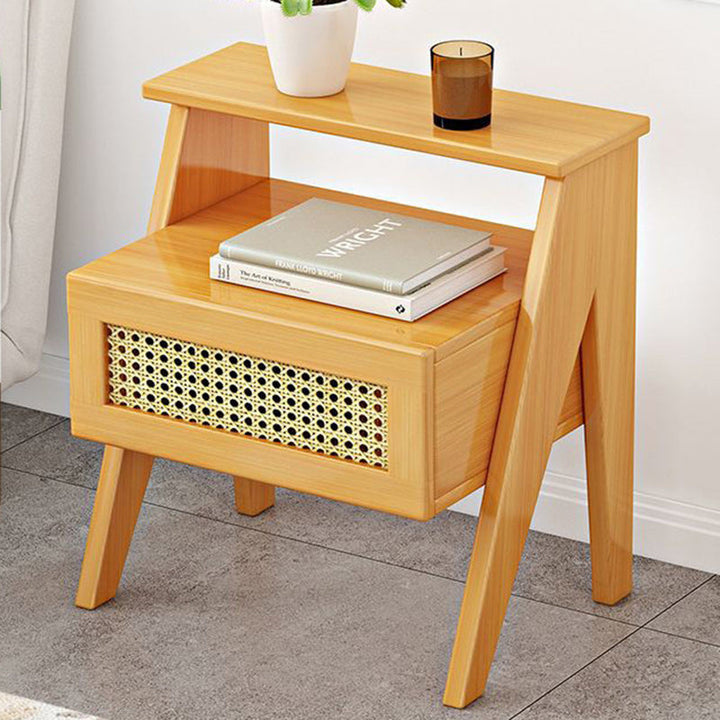 Modern Minimalist Rectangular Trapezoidal Nan Bamboo ABS HDF Nightstand 1-Drawer For Bedroom