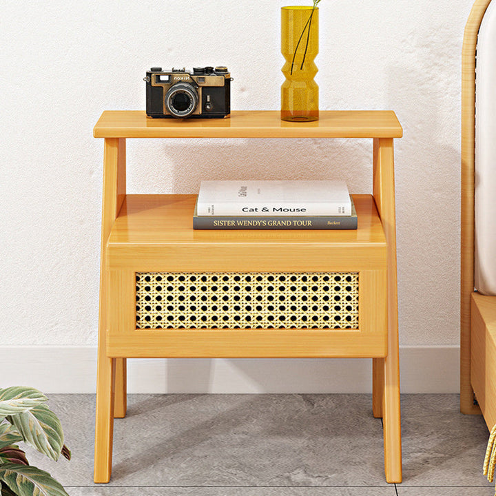Modern Minimalist Rectangular Trapezoidal Nan Bamboo ABS HDF Nightstand 1-Drawer For Bedroom