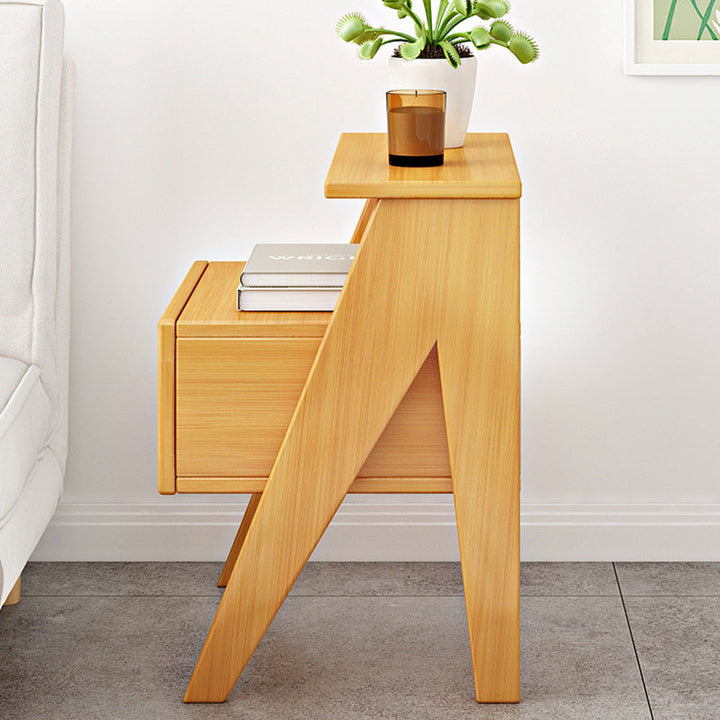 Modern Minimalist Rectangular Trapezoidal Nan Bamboo ABS HDF Nightstand 1-Drawer For Bedroom