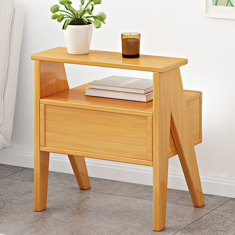 Modern Minimalist Rectangular Trapezoidal Nan Bamboo ABS HDF Nightstand 1-Drawer For Bedroom