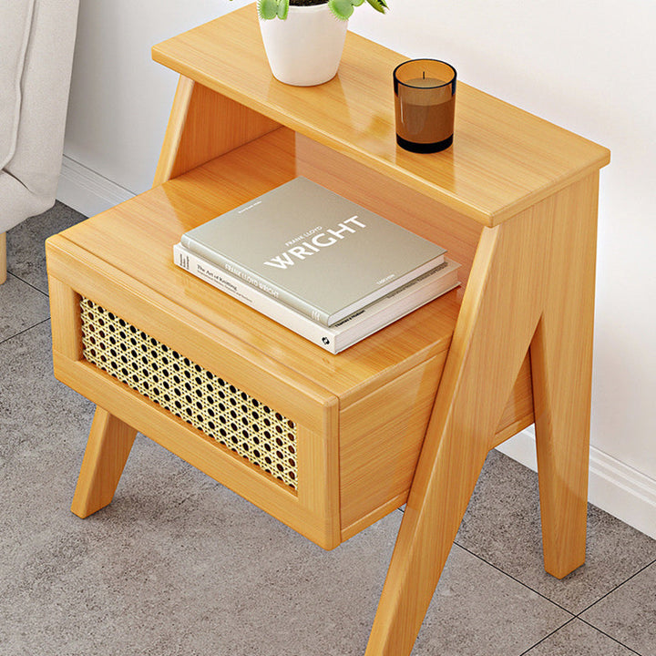 Modern Minimalist Rectangular Trapezoidal Nan Bamboo ABS HDF Nightstand 1-Drawer For Bedroom