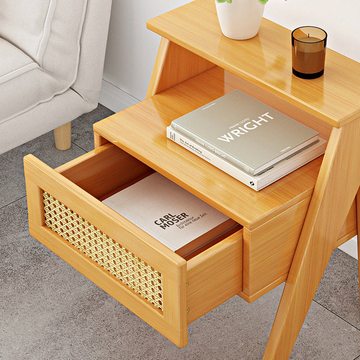 Modern Minimalist Rectangular Trapezoidal Nan Bamboo ABS HDF Nightstand 1-Drawer For Bedroom