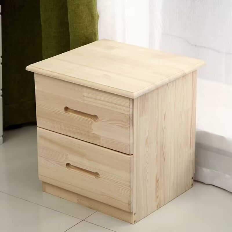 Table de nuit moderne en bois massif rectangulaire à 2 tiroirs pour chambre 