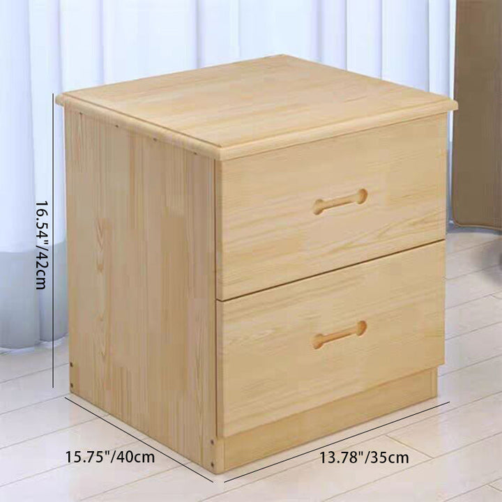 Modern Simplicity Rectangular Rubberwood Nightstand 2-Drawer For Bedroom