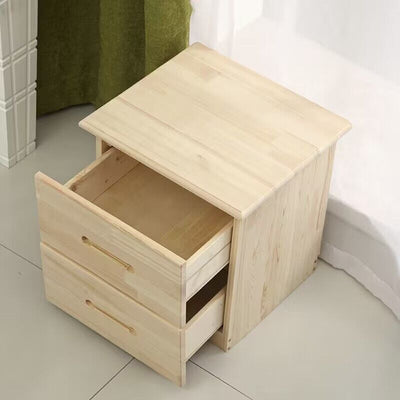 Table de nuit moderne en bois massif rectangulaire à 2 tiroirs pour chambre 