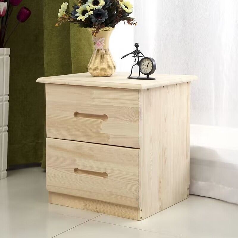 Table de nuit moderne en bois massif rectangulaire à 2 tiroirs pour chambre 