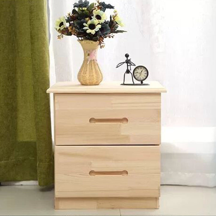 Modern Simplicity Rectangular Rubberwood Nightstand 2-Drawer For Bedroom