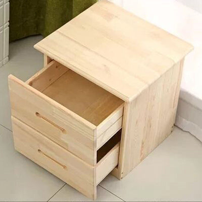 Table de nuit moderne en bois massif rectangulaire à 2 tiroirs pour chambre 