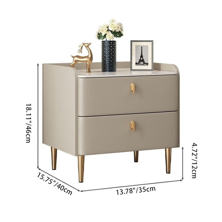 Table de nuit moderne de luxe rectangulaire à base cylindrique en pierre, cuir microfibre, bois massif, acier au carbone, 2 tiroirs pour chambre 