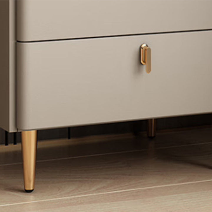 Table de nuit moderne de luxe rectangulaire à base cylindrique en pierre, cuir microfibre, bois massif, acier au carbone, 2 tiroirs pour chambre 