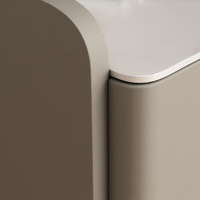 Table de chevet moderne de luxe avec base cylindrique rectangulaire en dalle de roche, cuir, bois massif et acier au carbone à 2 tiroirs pour chambre à coucher 