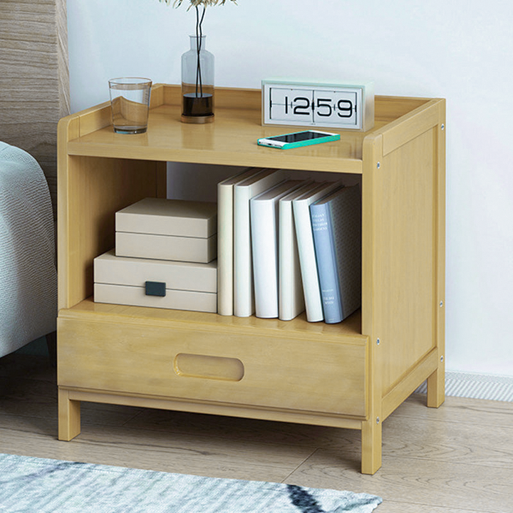 Modern Minimalist Rectangular Nan Bamboo Density Board Nightstand 1/3 Drawer For Bedroom