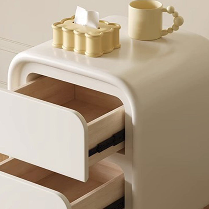 Modern Minimalist Cream Rectangular Round Corner Ball Base Plywood Pine Nightstand 2-Drawer For Bedroom