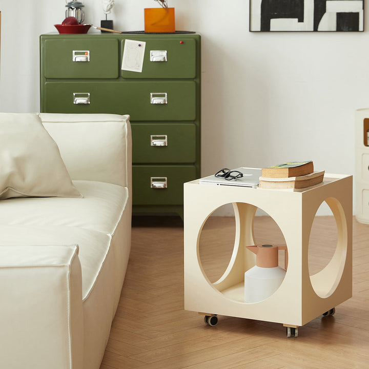 Moderner minimalistischer quadratischer Beistelltisch aus Glas und Sperrholz mit abnehmbarer Konstruktion, 2 Ebenen, für das Wohnzimmer 