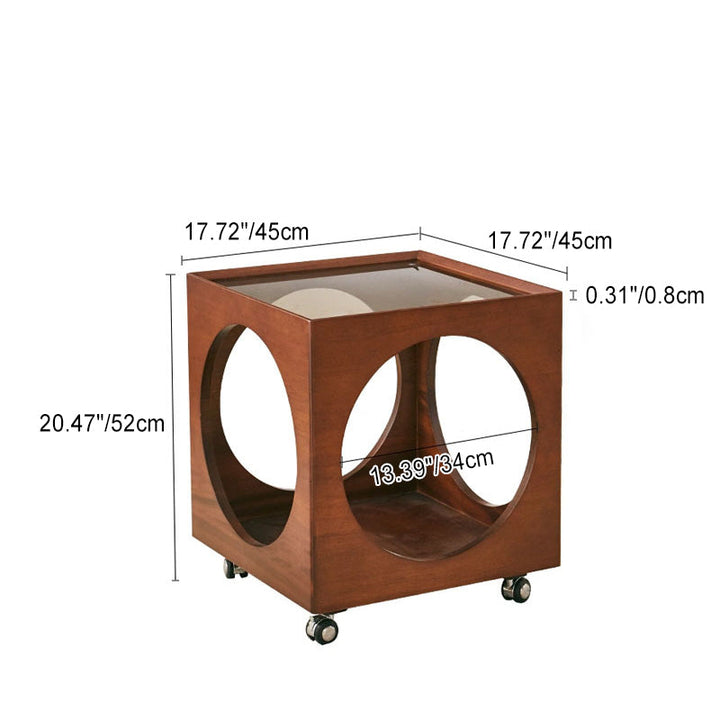 Moderner minimalistischer quadratischer Beistelltisch aus Glas und Sperrholz mit abnehmbarer Konstruktion, 2 Ebenen, für das Wohnzimmer 