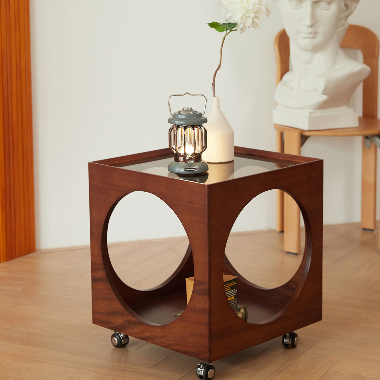 Modern Minimalist Removable Square Glass Wood End Table 2-Tier For Liv ...