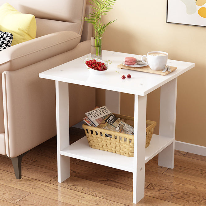 Moderner minimalistischer quadratischer Faux-Panel-Couchtisch 2-stufig für das Wohnzimmer 