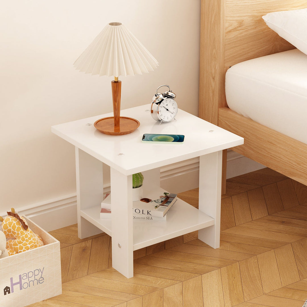 Moderner minimalistischer quadratischer Faux-Panel-Couchtisch 2-stufig für das Wohnzimmer 