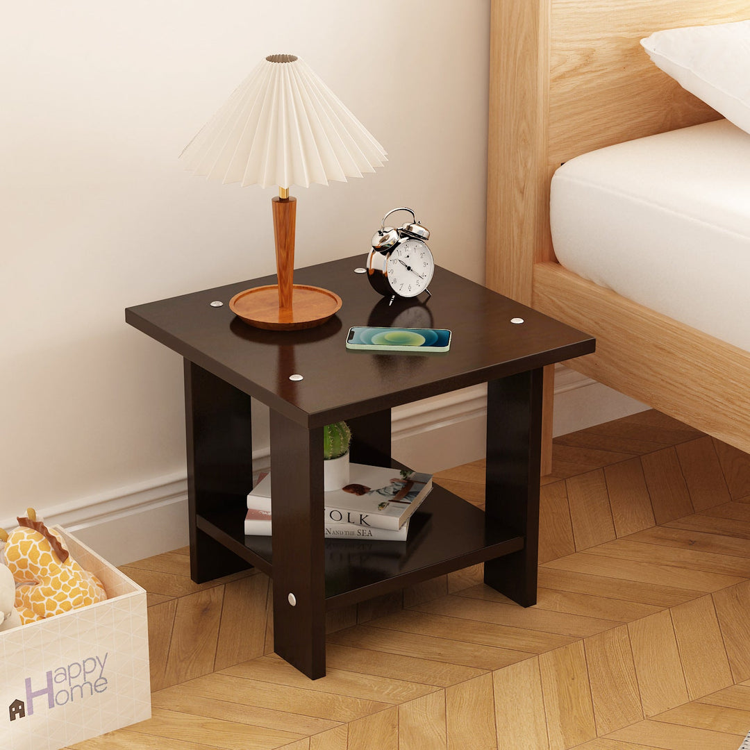 Moderner minimalistischer quadratischer Faux-Panel-Couchtisch 2-stufig für das Wohnzimmer 