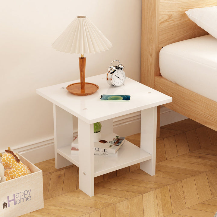 Moderner minimalistischer quadratischer Faux-Panel-Couchtisch 2-stufig für das Wohnzimmer 