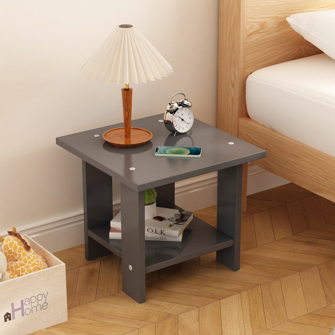 Moderner minimalistischer quadratischer Faux-Panel-Couchtisch 2-stufig für das Wohnzimmer 