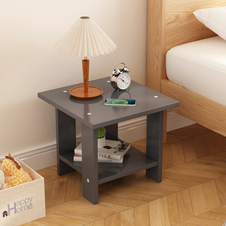 Moderner minimalistischer quadratischer Faux-Panel-Couchtisch 2-stufig für das Wohnzimmer 