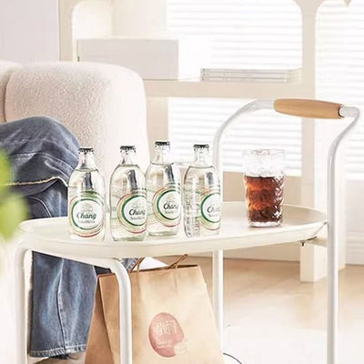 Zeitgenössischer skandinavischer ovaler Eisen-Beistelltisch aus Kunststoff mit 2 Ebenen für das Wohnzimmer 