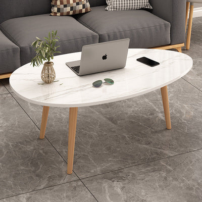 Mesa de Centro Ovalada Minimalista Moderna de Madera de 1/2 Niveles para Sala de Estar 