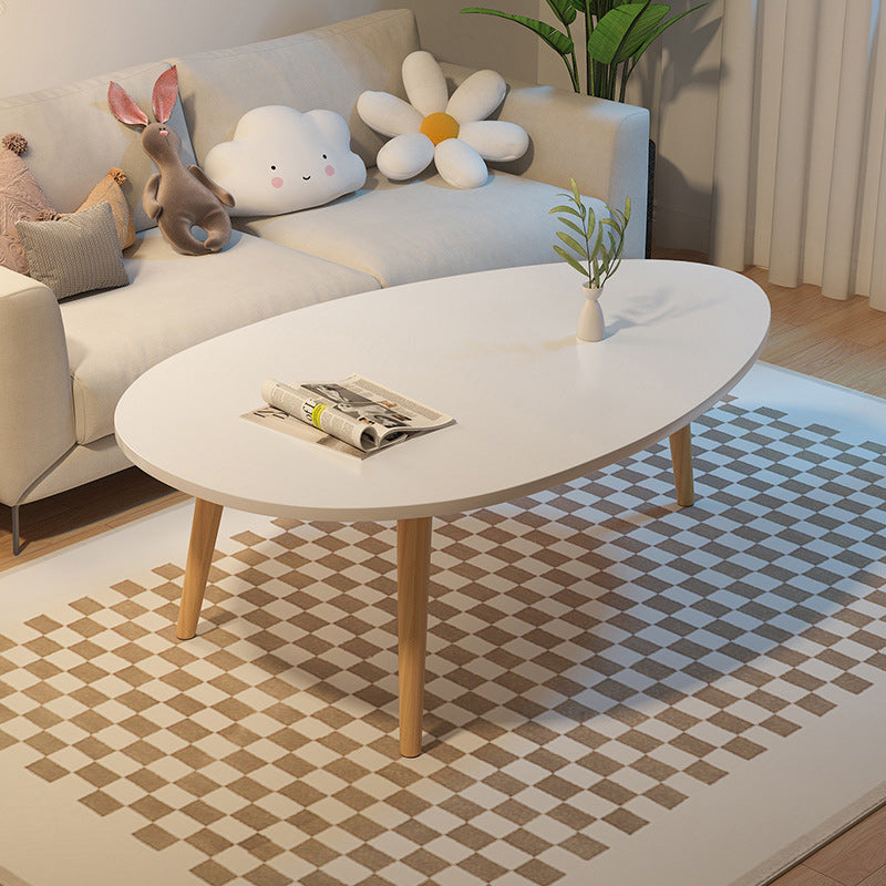 Mesa de Centro Ovalada Minimalista Moderna de Madera de 1/2 Niveles para Sala de Estar 