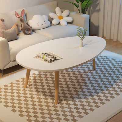 Mesa de Centro Ovalada Minimalista Moderna de Madera de 1/2 Niveles para Sala de Estar 