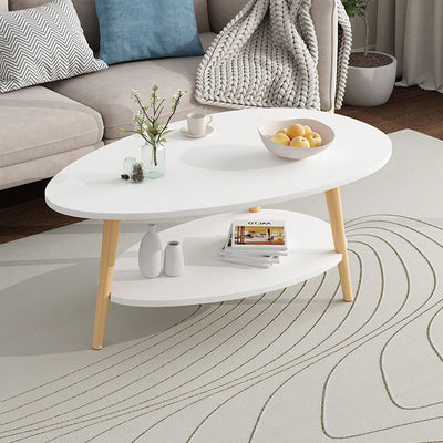 Mesa de Centro Ovalada Minimalista Moderna de Madera de 1/2 Niveles para Sala de Estar 