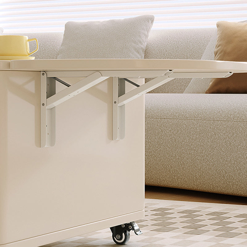 Mesa de café rectangular contemporánea de acero inoxidable y madera, extensible de 2 niveles para sala de estar 