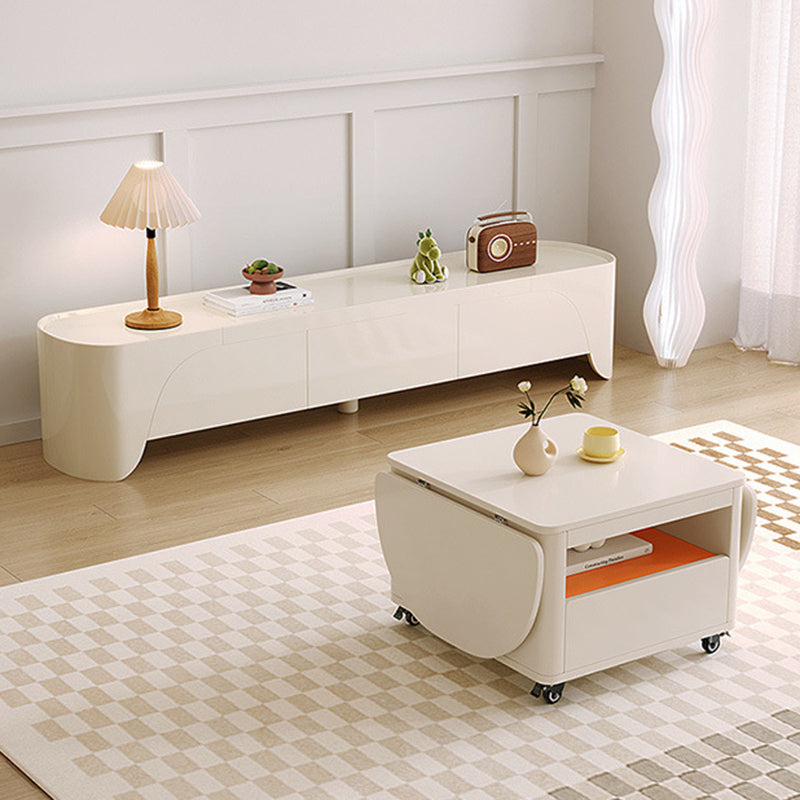 Mesa de café rectangular contemporánea de acero inoxidable y madera, extensible de 2 niveles para sala de estar 