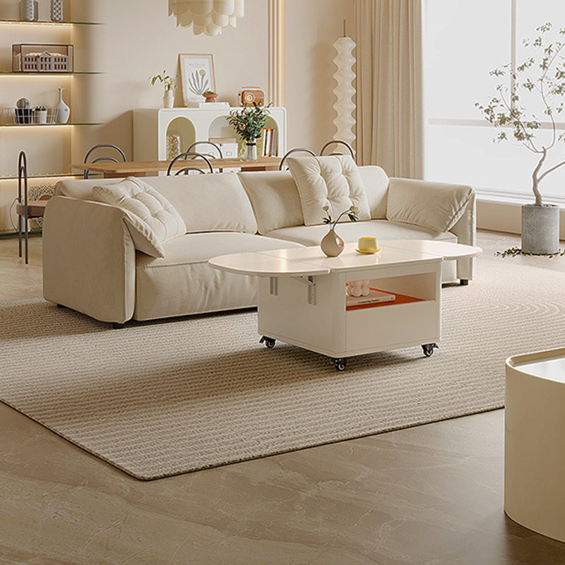 Mesa de café rectangular contemporánea de acero inoxidable y madera, extensible de 2 niveles para sala de estar 