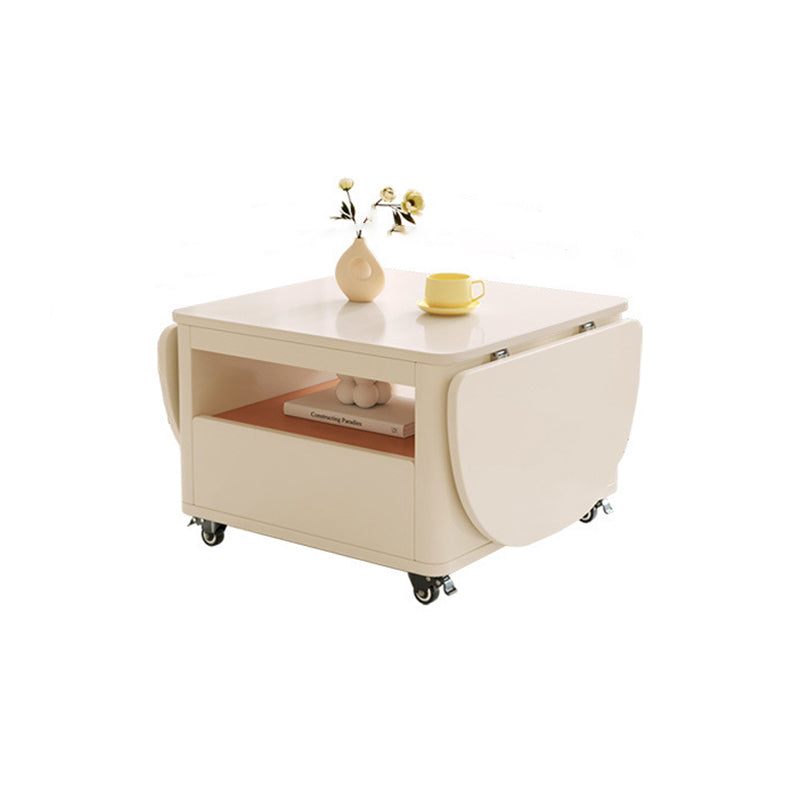 Mesa de café rectangular contemporánea de acero inoxidable y madera, extensible de 2 niveles para sala de estar 