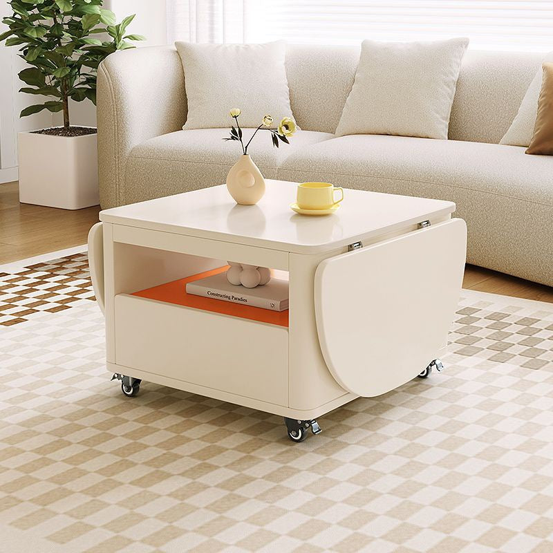 Mesa de café rectangular contemporánea de acero inoxidable y madera, extensible de 2 niveles para sala de estar 