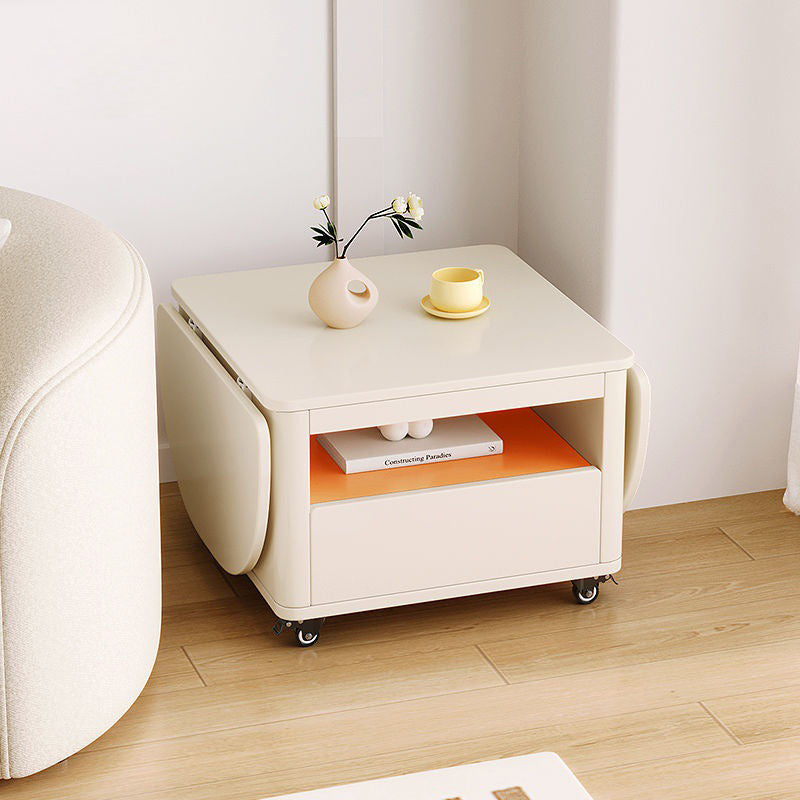 Mesa de café rectangular contemporánea de acero inoxidable y madera, extensible de 2 niveles para sala de estar 