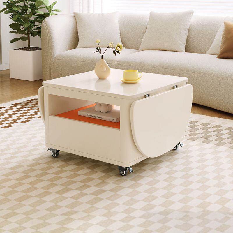 Mesa de café rectangular contemporánea de acero inoxidable y madera, extensible de 2 niveles para sala de estar 