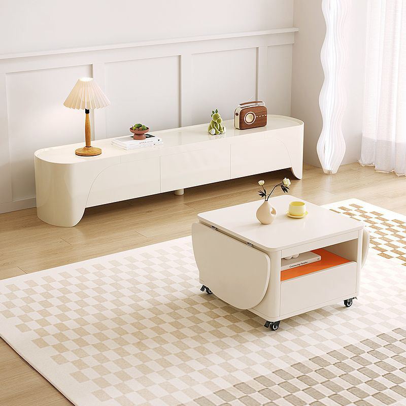 Mesa de café rectangular contemporánea de acero inoxidable y madera, extensible de 2 niveles para sala de estar 
