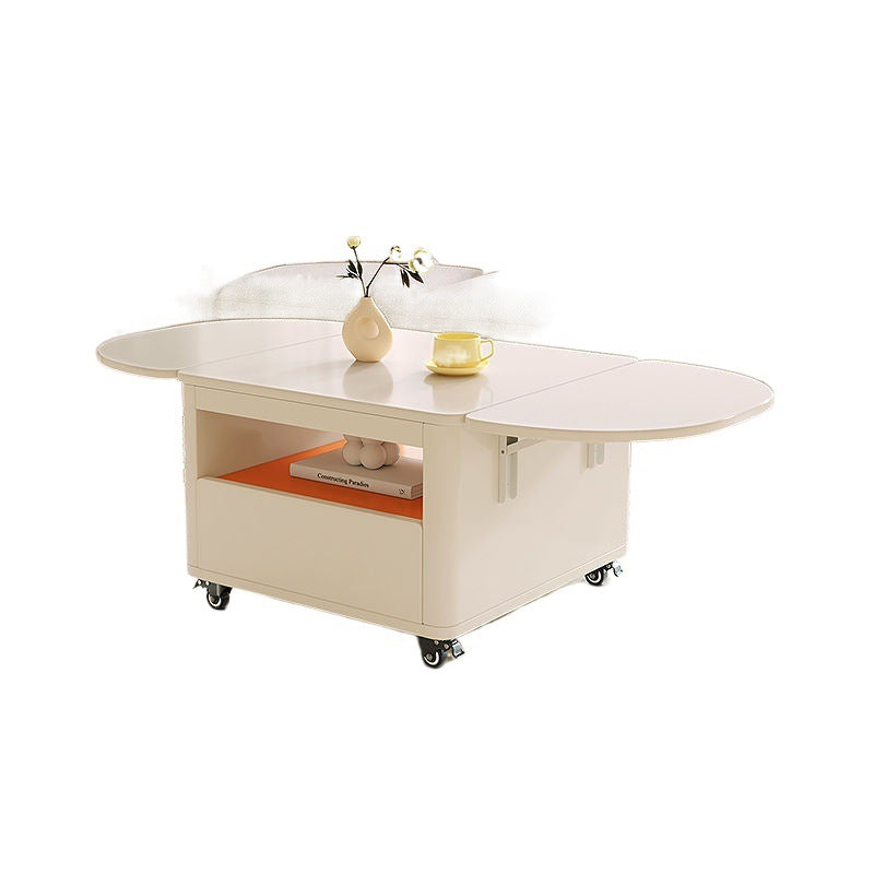 Mesa de café rectangular contemporánea de acero inoxidable y madera, extensible de 2 niveles para sala de estar 