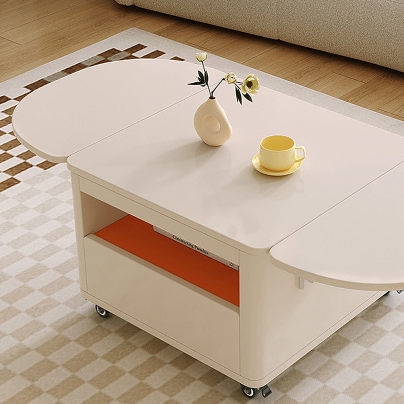 Mesa de café rectangular contemporánea de acero inoxidable y madera, extensible de 2 niveles para sala de estar 