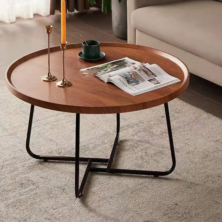 現代的な北欧の丸い木製鉄製コーヒーテーブル 1段 リビングルーム用 