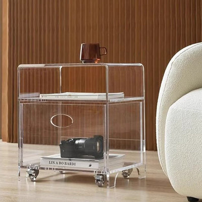 Moderner minimalistischer rechteckiger Acryl-Beistelltisch mit 1 Ablage für das Wohnzimmer 