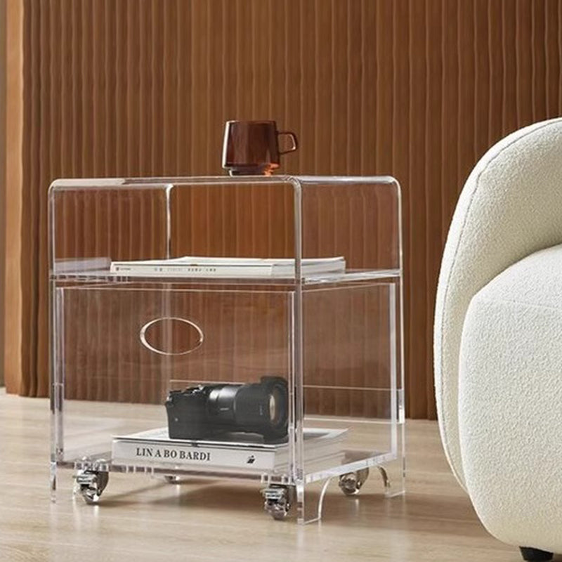 Moderner minimalistischer rechteckiger Acryl-Beistelltisch mit 1 Ablage für das Wohnzimmer 