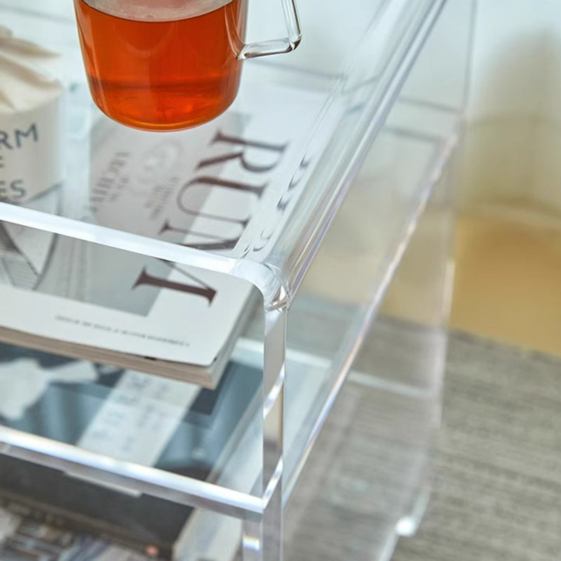 Moderner minimalistischer rechteckiger Acryl-Beistelltisch mit 1 Ablage für das Wohnzimmer 
